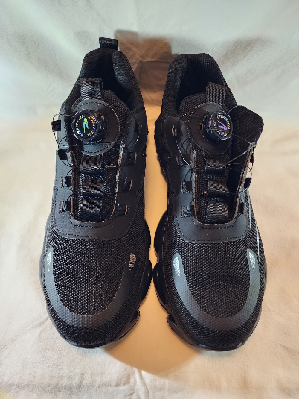 Noozier Steel Toe Safety Black Athletic Mesh Sneakers with Dial Lacing
